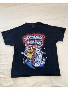 Looney Tunes T-Shirt Airbrush Style Graphic Bugs Bunny And Taz Men's Large